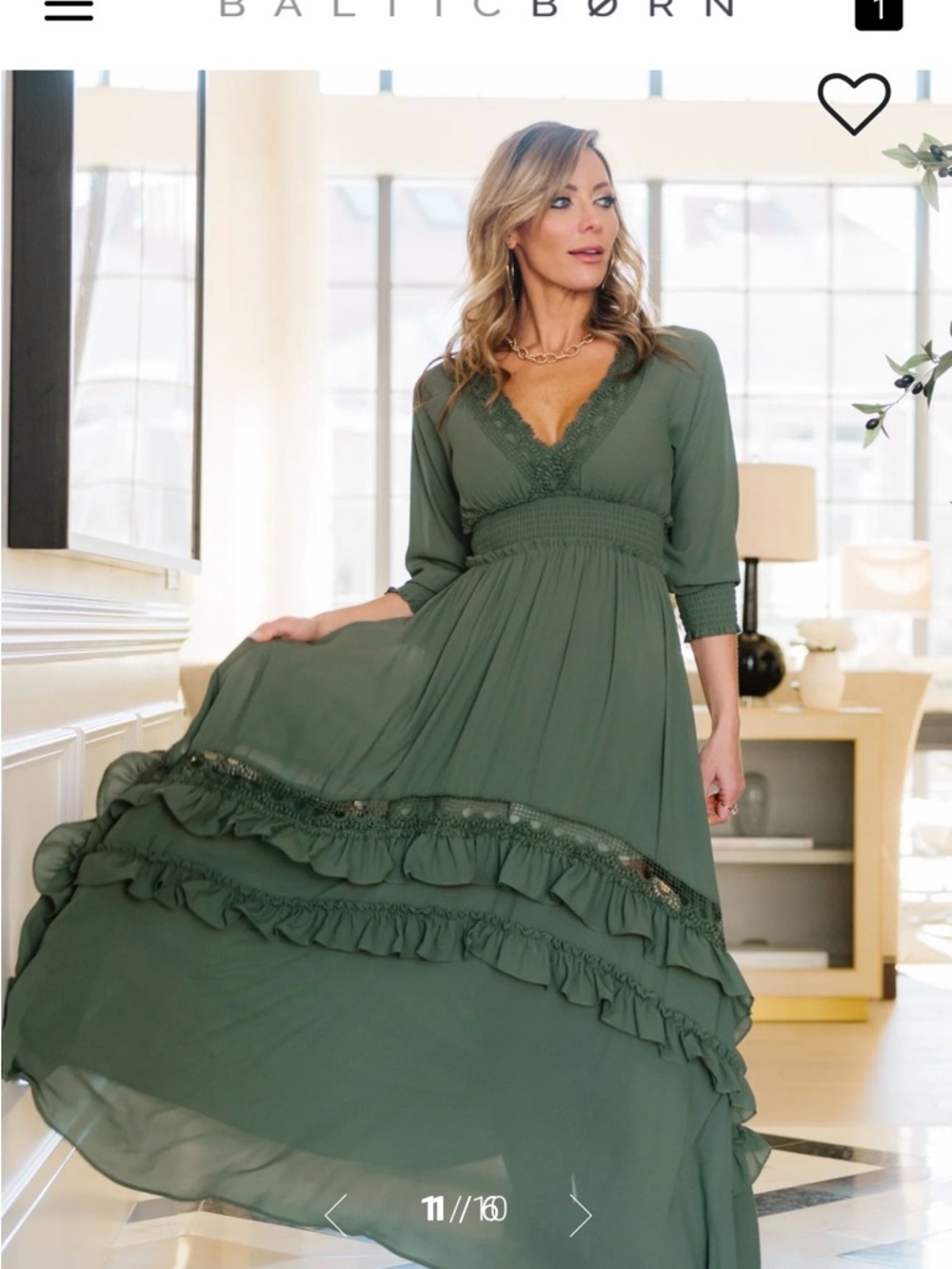 Baltic Born Sage Green Lace-Trim Blouse